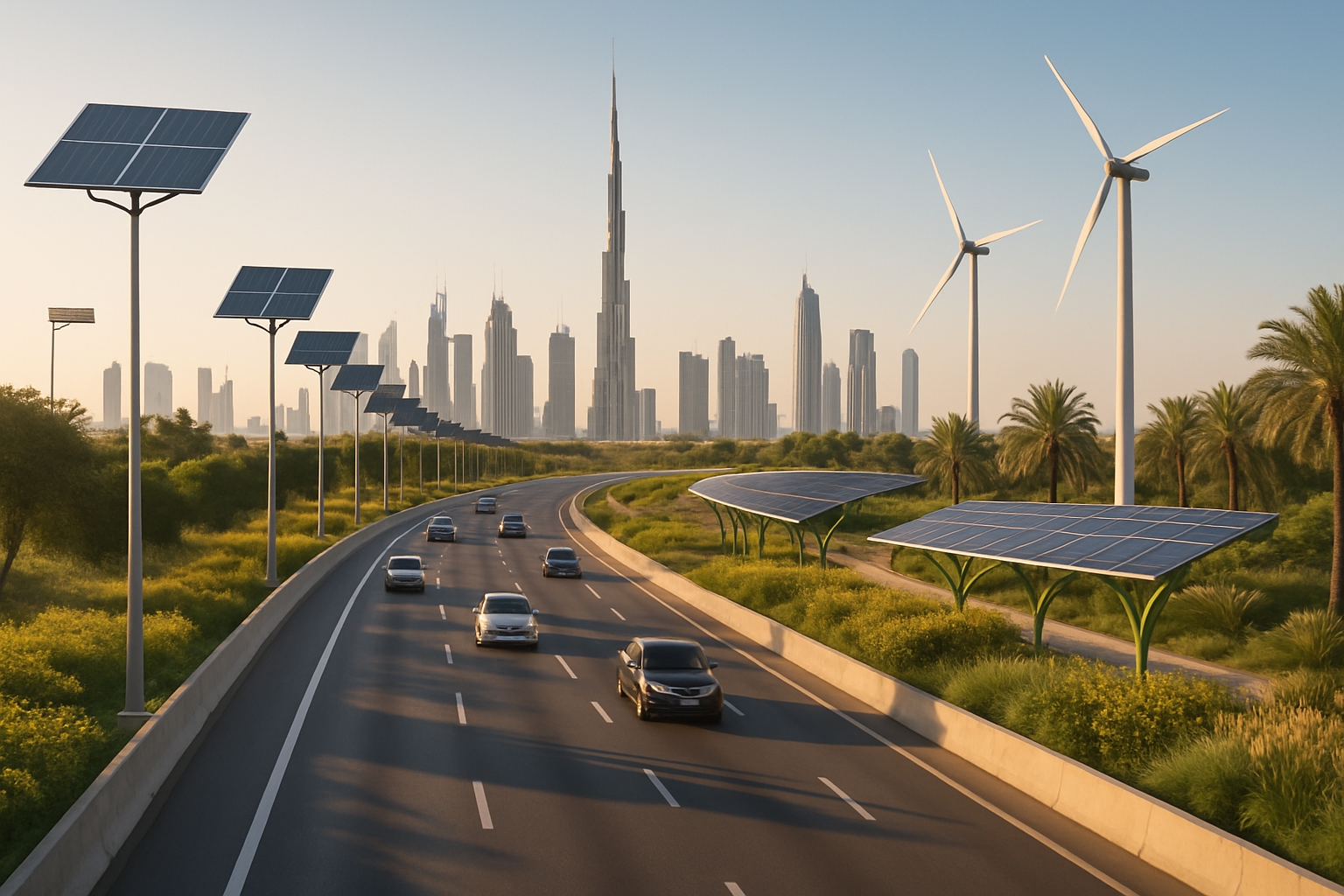 Scenic Dubai highway with sustainable infrastructure