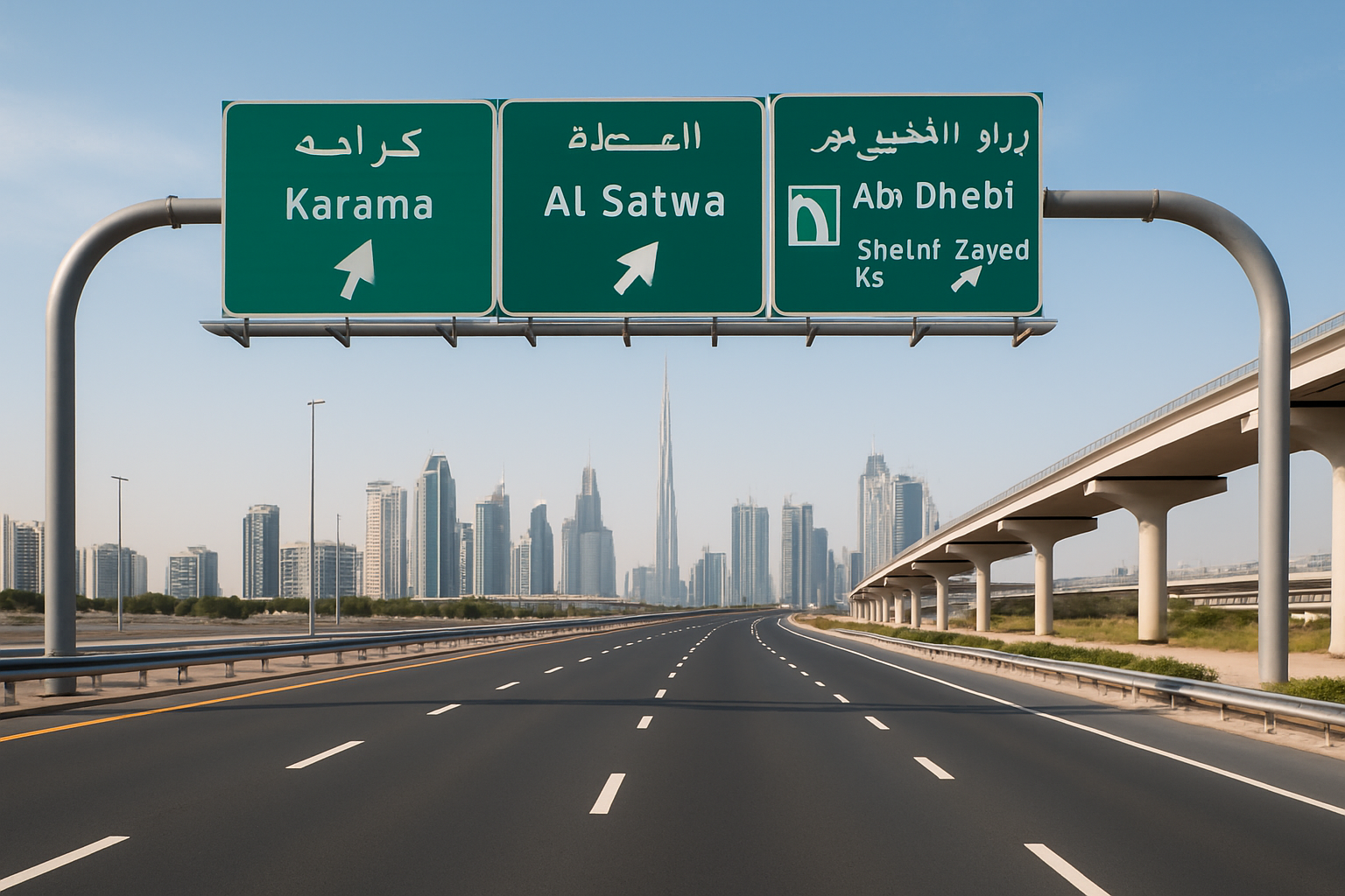Smooth, well-maintained paid road in Dubai with clear signages